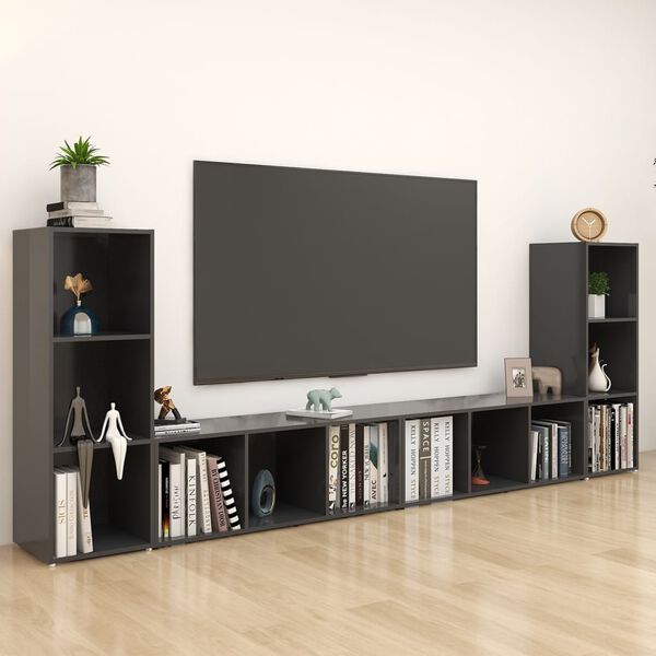 vidaXL TV-Schränke 4 Stk. Grau 107x35x37 cm Holzwerkstoff
