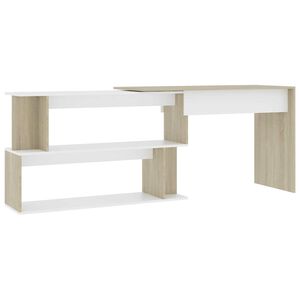 vidaXL Eckschreibtisch Wei&szlig; Sonoma-Eiche 200x50x76 cm Holzwerkstoff