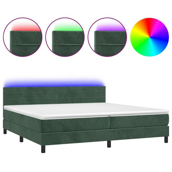 vidaXL Boxspringbett mit Matratze & LED Dunkelgr&uuml;n 200x200 cm Samt