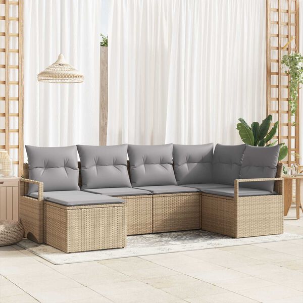 vidaXL Sofa Set mit Kissen 6 pcs Beige und Hellgrau Poly-Rattan
