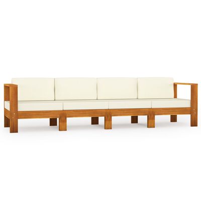 vidaXL 4-Sitzer-Gartensofa mit Cremeweißen Auflagen Massivholz Akazie