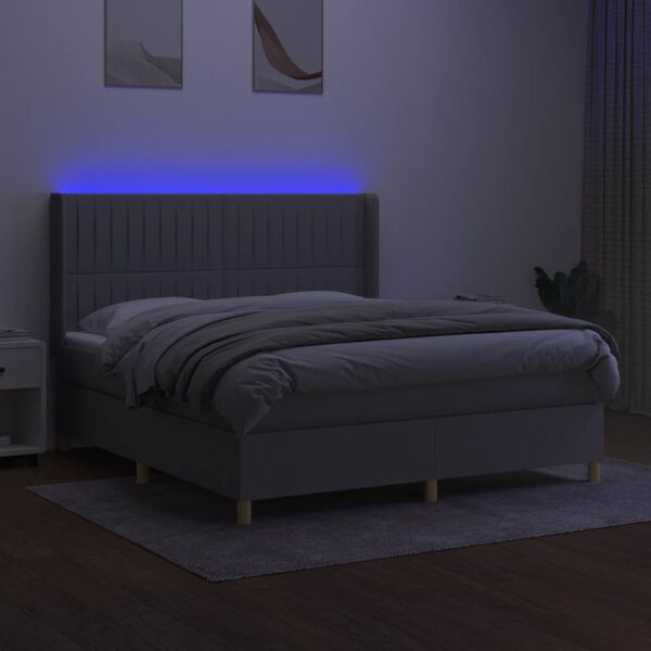 vidaXL Boxspringbett mit Matratze & LED Hellgrau 180x200 cm Stoff