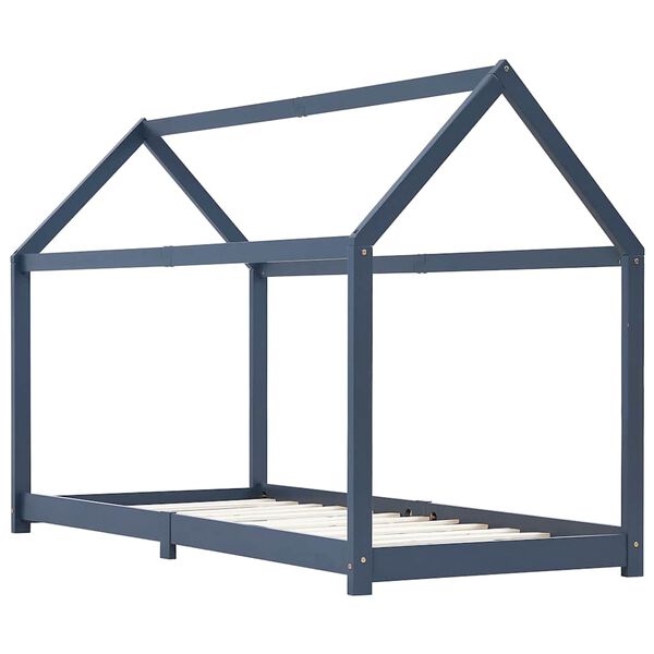 vidaXL Kinder-Bettgestell Grau Massivholz Kiefer 90 x 200 cm