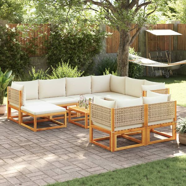 vidaXL 10-tlg. Gartensofa-Set mit Kissen Holz Akazie & Rattan