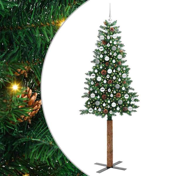 vidaXL Schlanker Weihnachtsbaum mit 300 LEDs mit Ständer Grün 210 cm