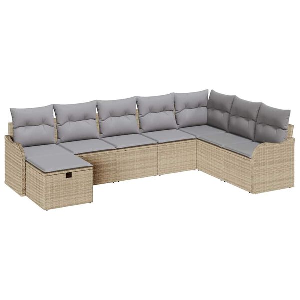 vidaXL Garten-Sofa-Set mit Kissen mit Speicher 8 pcs Beige Poly Rattan