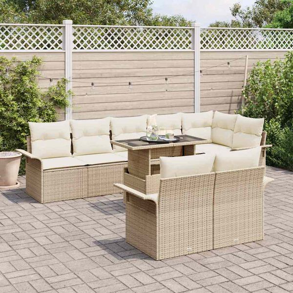 vidaXL Gartensofa-set mit Kissen 9 pcs Beige Poly-Rattan