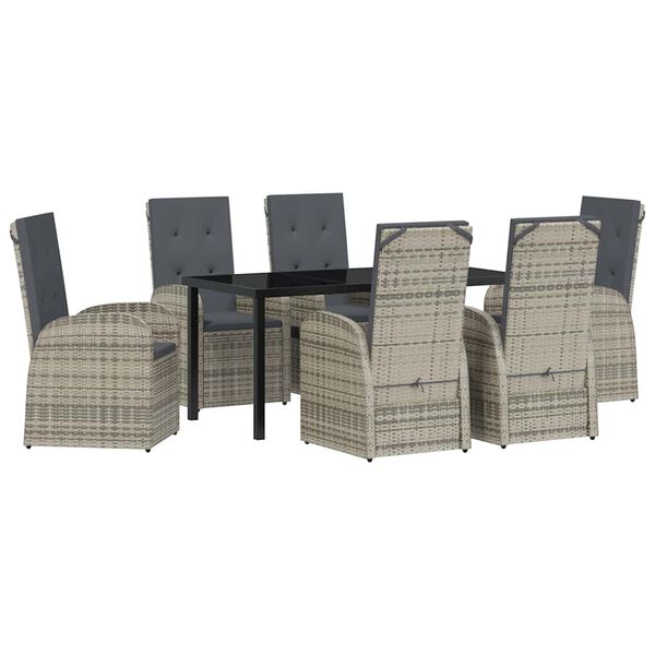 vidaXL Garten Essgruppe mit Kissen 7 pcs Grau Poly-Rattan