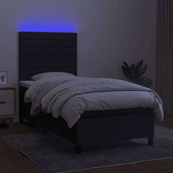 vidaXL Boxspringbett mit Matratze & LED Schwarz 90x200 cm Stoff