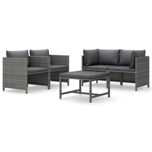 vidaXL 5-tlg. Garten-Lounge-Set mit Kissen Poly Rattan Grau