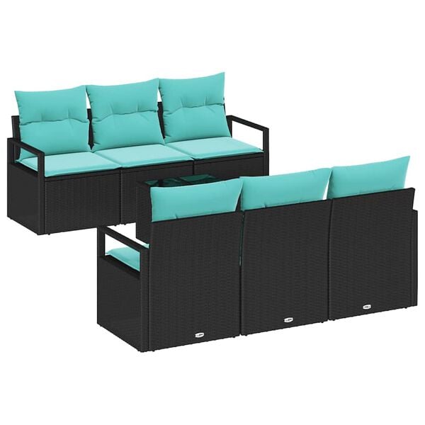 vidaXL Sofa Set mit Kissen 7 pcs Schwarz und T&uuml;rkis Poly Rattan