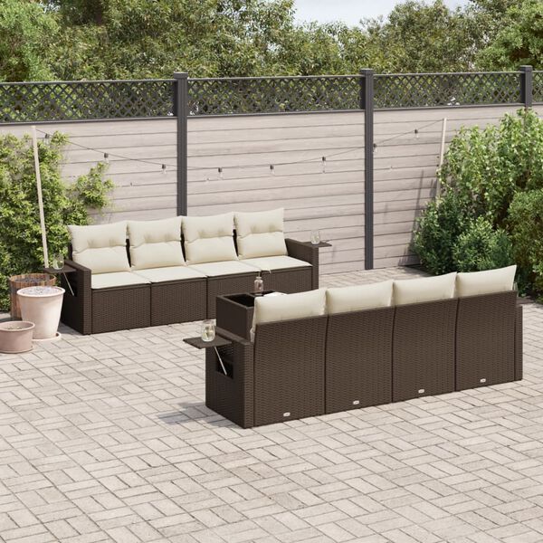 vidaXL 9-tlg. Garten-Sofagarnitur mit Kissen Braun Poly Rattan
