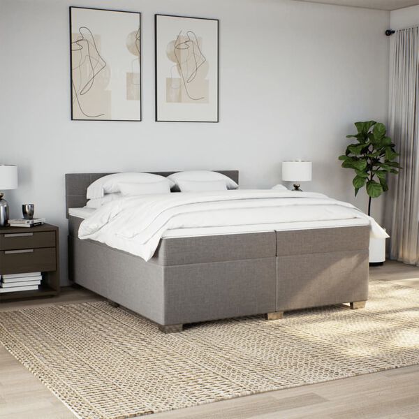 vidaXL Boxspringbett mit Matratze Taupe 200x200 cm Stoff