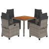 vidaXL 5-tlg. Garten-Essgruppe mit Kissen Grau Poly Rattan