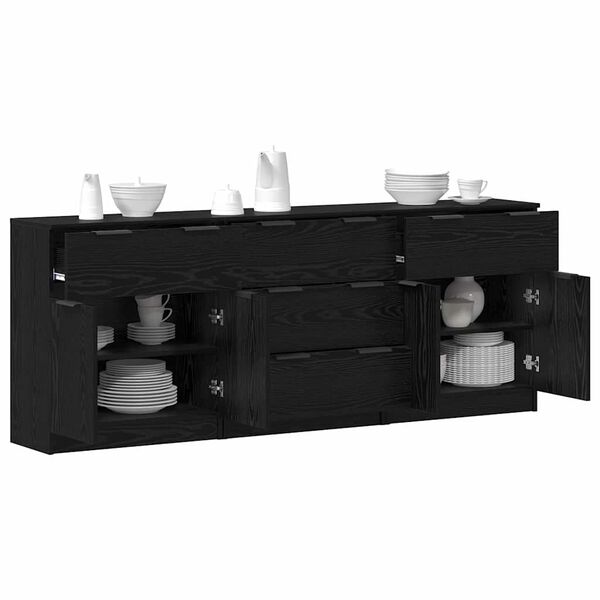 vidaXL Sideboard 3 pcs Schwarz Eichen-Optik 181 x 30 x 70 cm