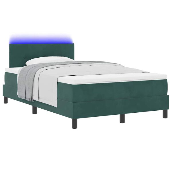 vidaXL LED Boxspringbett mit Matratze Dunkelgr&uuml;n 120 x 200 cm Samt