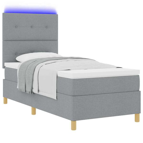 vidaXL LED Boxspringbett mit Matratze Hellgrau 90 x 200 cm Stoff
