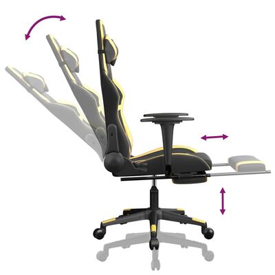 vidaXL Gaming-Stuhl mit Massage & Fußstütze Schwarz Golden Kunstleder