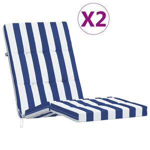 vidaXL Liegestuhl-Auflagen 2 Stk. Blau & Wei&szlig; Gestreift Oxford-Gewebe
