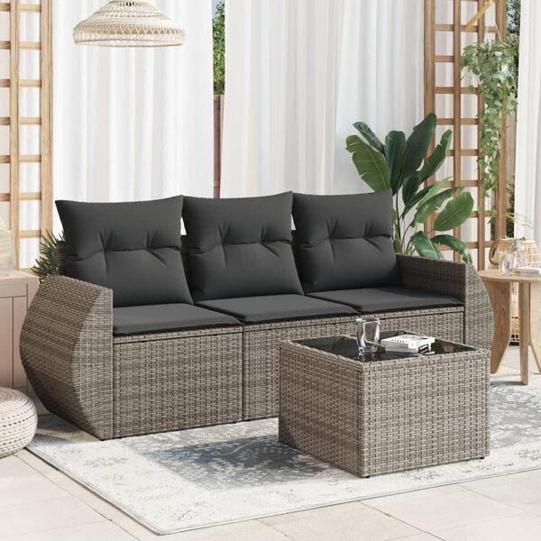 vidaXL 4-tlg. Garten-Sofagarnitur mit Kissen Grau Poly Rattan