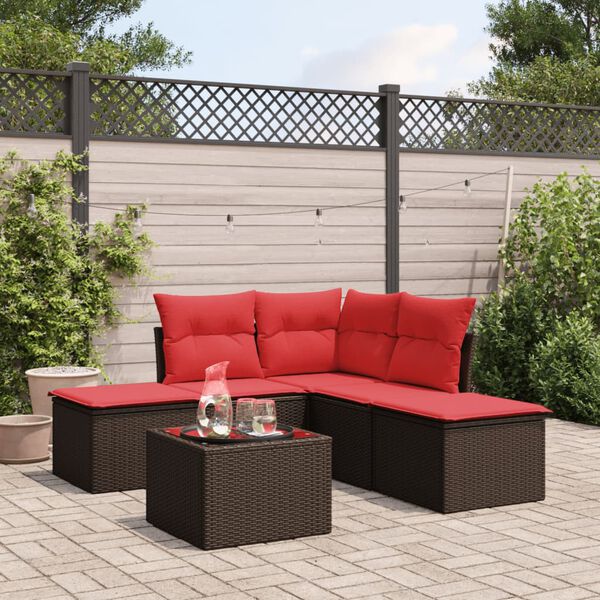vidaXL 6-tlg. Garten-Sofagarnitur mit Kissen Braun Poly Rattan