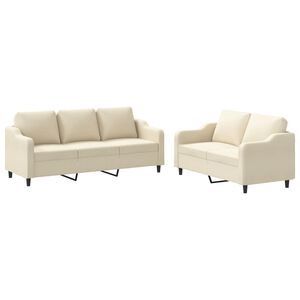 vidaXL 2-tlg. Sofagarnitur mit Kissen Creme Stoff