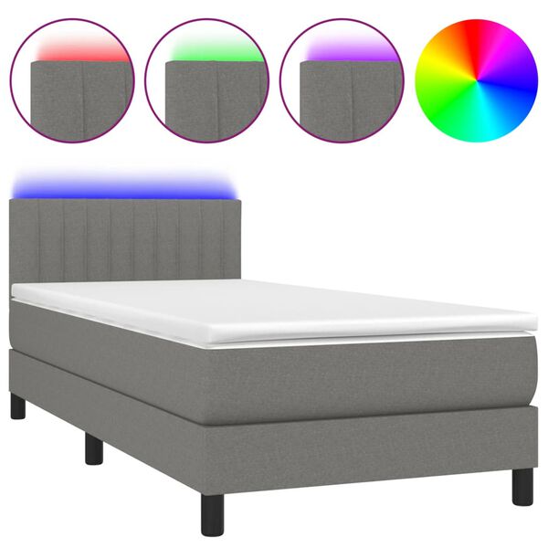 vidaXL Boxspringbett mit Matratze & LED Dunkelgrau 80x200 cm Stoff