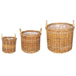 vidaXL Blumentopfkorb mit Speicher GENDT 3 stk. Naturbraun Kubu Rattan