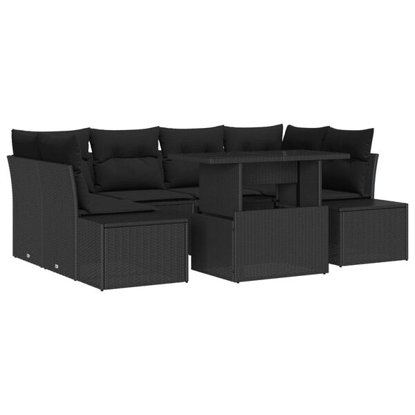 vidaXL Garten-Sofa-Set mit Kissen 7 pcs Schwarz