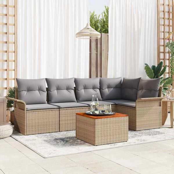 vidaXL Gartensofa-set mit Kissen 6 pcs Beige Poly-Rattan