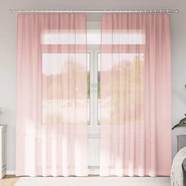 vidaXL Voile Vorhänge mit Stangentaschen 2 Stk. Rosa