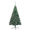 vidaXL K&uuml;nstlicher Halb-Weihnachtsbaum Beleuchtung Kugeln Gr&uuml;n 180 cm