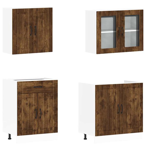 vidaXL 4-tlg. K&uuml;chenschrank-Set Lucca R&auml;uchereiche Holzwerkstoff