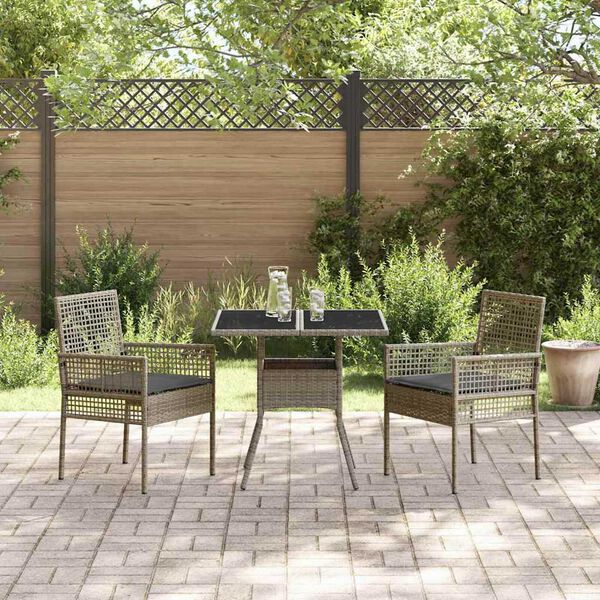 vidaXL Garten Essgruppe 3 pcs Grau Poly Rattan