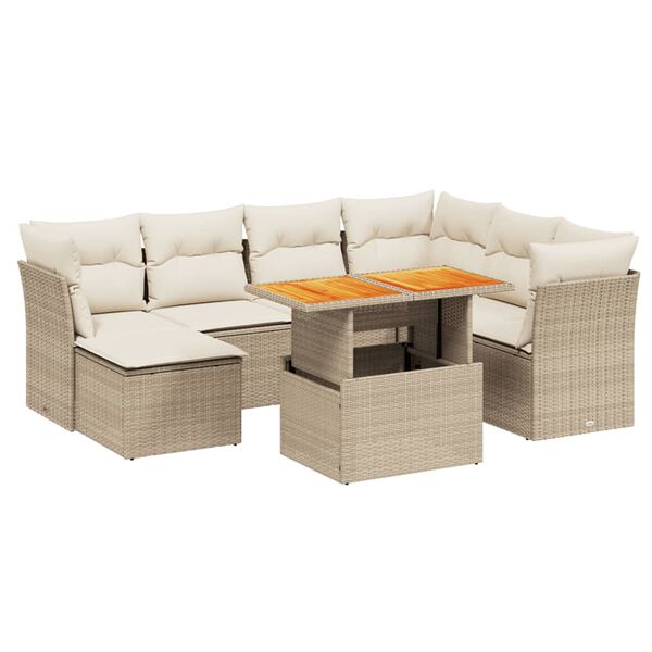 vidaXL 8-tlg. Garten-Sofagarnitur mit Kissen Beige Poly Rattan