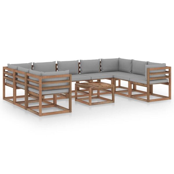vidaXL 10-tlg. Garten-Lounge-Set mit Kissen in Grau