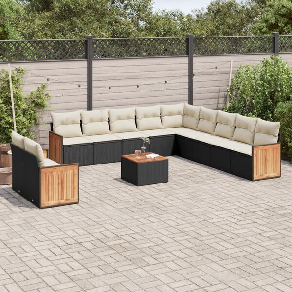 vidaXL 12-tlg. Garten-Sofagarnitur mit Kissen Schwarz Poly Rattan