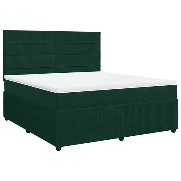 vidaXL Boxspringbett mit Matratze Dunkelgr&uuml;n 180x200 cm Samt
