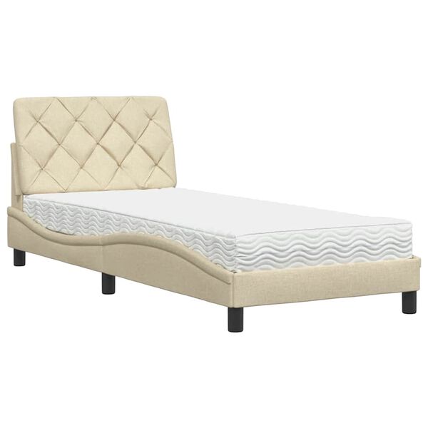 vidaXL Bett mit Matratze Creme 90x200 cm Stoff