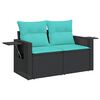 vidaXL 9-teiliges Gartensofa-Set mit Kissen, schwarzes Polyrattan
