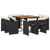 vidaXL 9-tlg. Garten-Essgruppe mit Kissen Schwarz Poly Rattan
