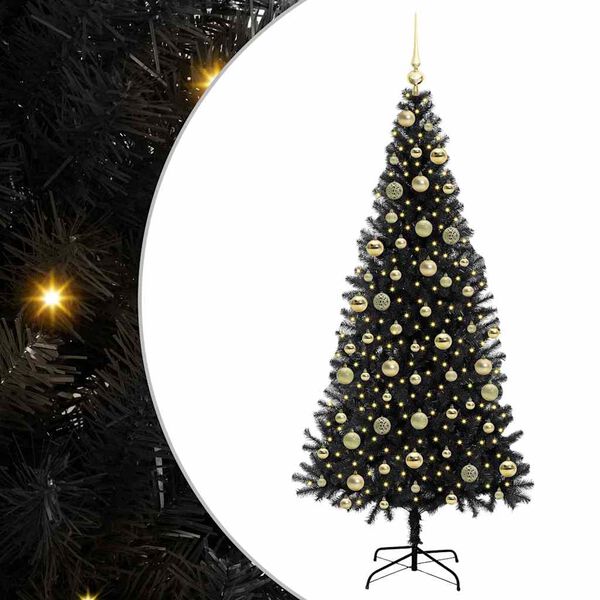vidaXL Weihnachtsbaum mit 300 LEDs mit St&auml;nder Schwarz 210 cm PVC