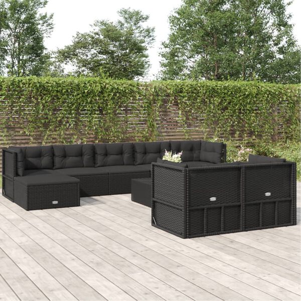 vidaXL 9-tlg. Garten-Lounge-Set mit Kissen Schwarz Poly Rattan