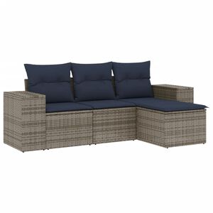 vidaXL 4-teiliges Gartensofa-Set mit Kissen, grau, Polyrattan