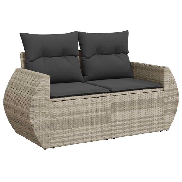 vidaXL 5-tlg. Garten-Sofagarnitur mit Kissen Hellgrau Poly Rattan