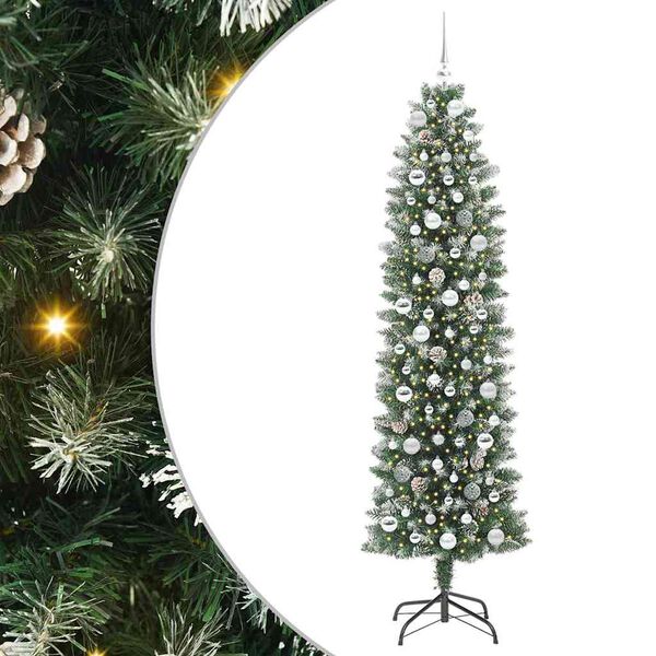 vidaXL K&uuml;nstlicher schlanker Weihnachtsbaum Gr&uuml;n und Wei&szlig; 210 cm
