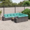 vidaXL 11-teiliges Gartensofa-Set mit Kissen, schwarzes Polyrattan