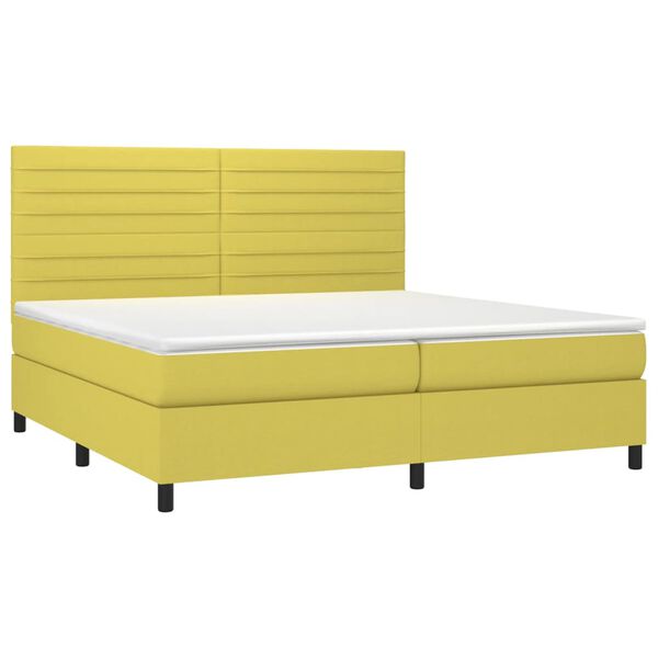 vidaXL Boxspringbett mit Matratze & LED Gr&uuml;n 200x200 cm Stoff
