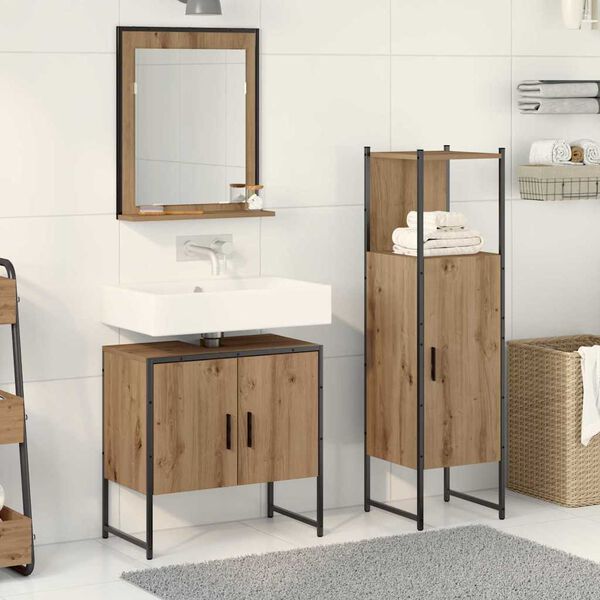 vidaXL Badezimmerm&ouml;bel-Set mit Regal mit T&uuml;r 3 pcs Braun Holzwerkstoff