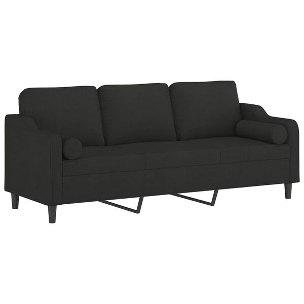 vidaXL 3-Sitzer-Sofa mit Kissen Schwarz 210 cm Stoff